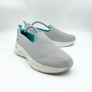 Skechers Shoes Womens 6.5 Arch Comfort Gray Turquoise Slip On Walking Sneakers